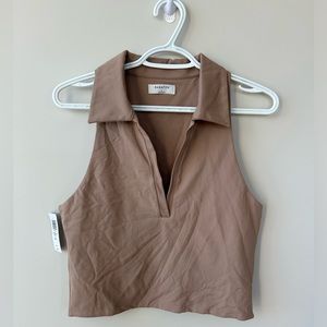 Aritzia Babaton Contour Polo in Clay Argile Beige Size Large